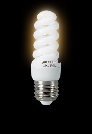 Энергосберегающая лампа Gauss T2 SPIRAL 220-240V 11W 2700K E27 