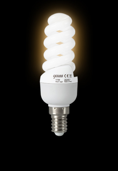Энергосберегающая лампа Gauss T2 SPIRAL 220-240V 11W 2700K E14 