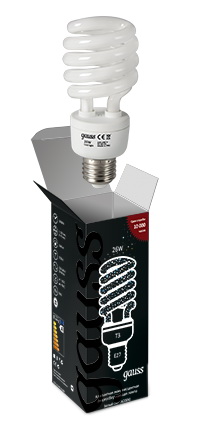Энергосберегающая лампа Gauss T3 SPIRAL 220-240V 26W 4200K E27